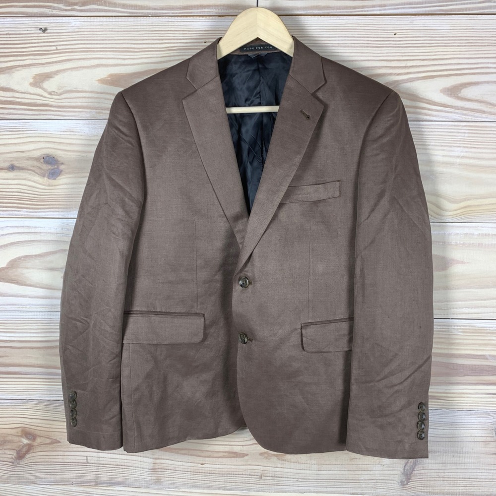 Indochino Blazer Mens 44 Brown Linen Silk SOHO 26 Custom Sport Coat